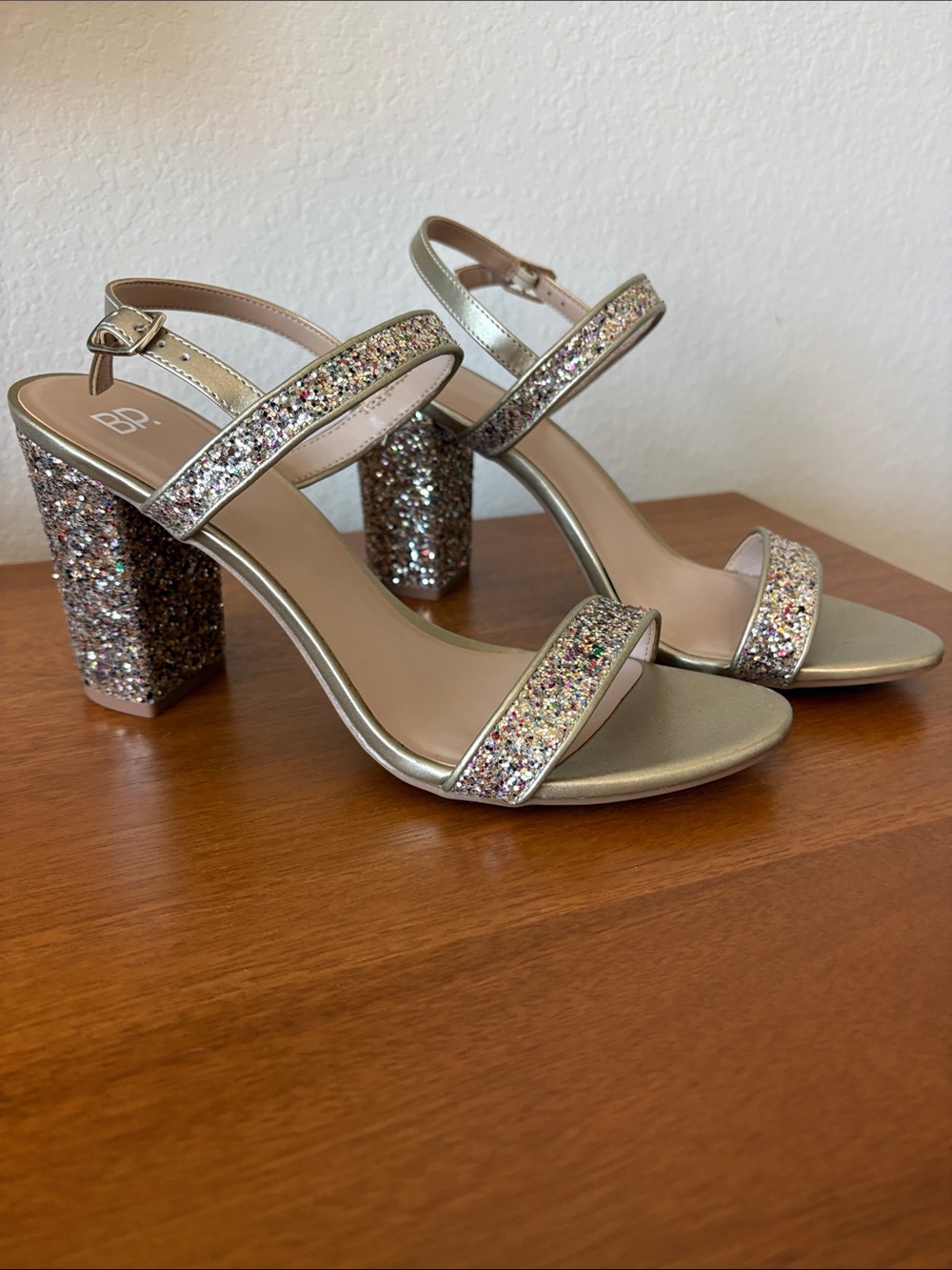 bp Metallic Multi-Glitter Block Heel Sandals